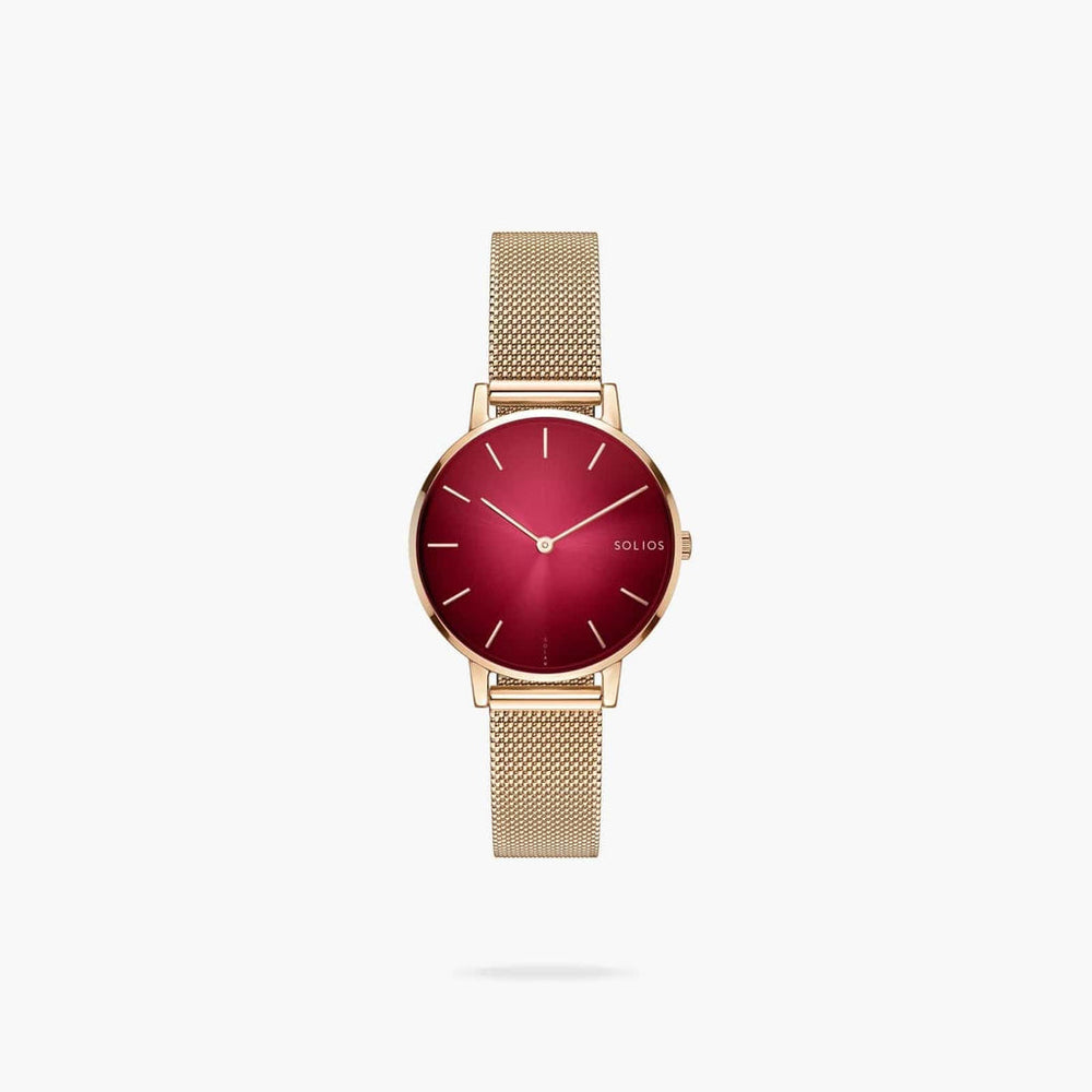The Solar Mini | Red Dial - Rose Gold Case
