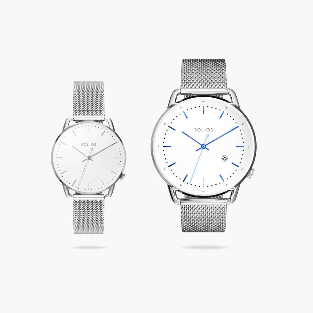 Watch Sets - Solar Curve & Curve Mini | White Dial - Silver Case | Silver Mesh